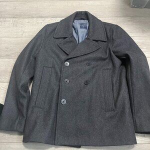 Gap Men’s Dark Grey Button Up POLYESTER BLEND Pea Coat - Size S SIZE SMALL